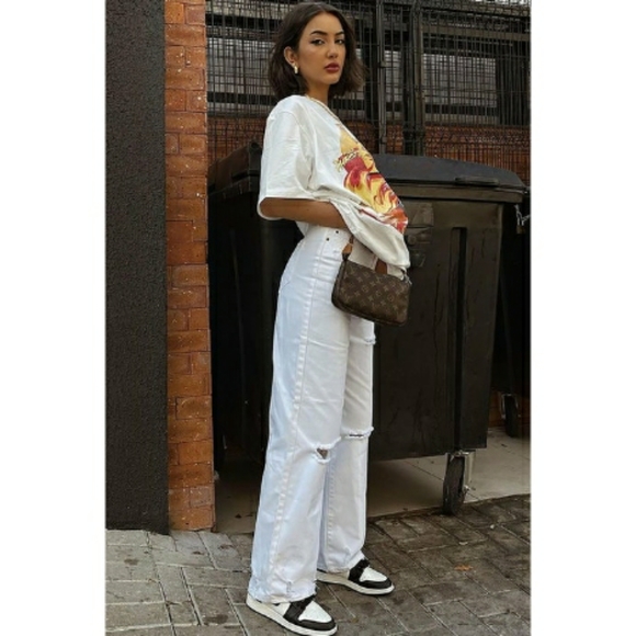 Fashion Nova Denim - Fashionnova White Distressed Wide Leg Jeans Pants